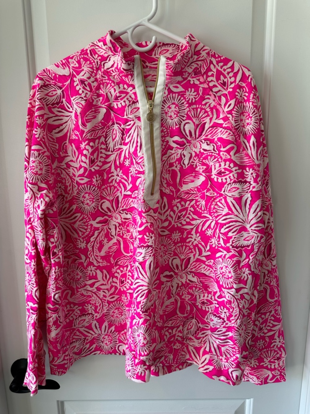 Lilly Pulitzer Pink and White Floral Half-Zip Pullover